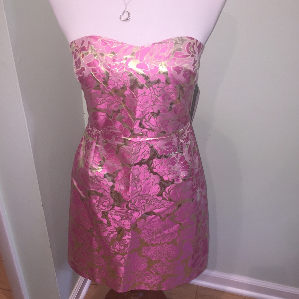 NWOT Lilly Pulitzer Sz4 Pink & Gold Metallic Dress